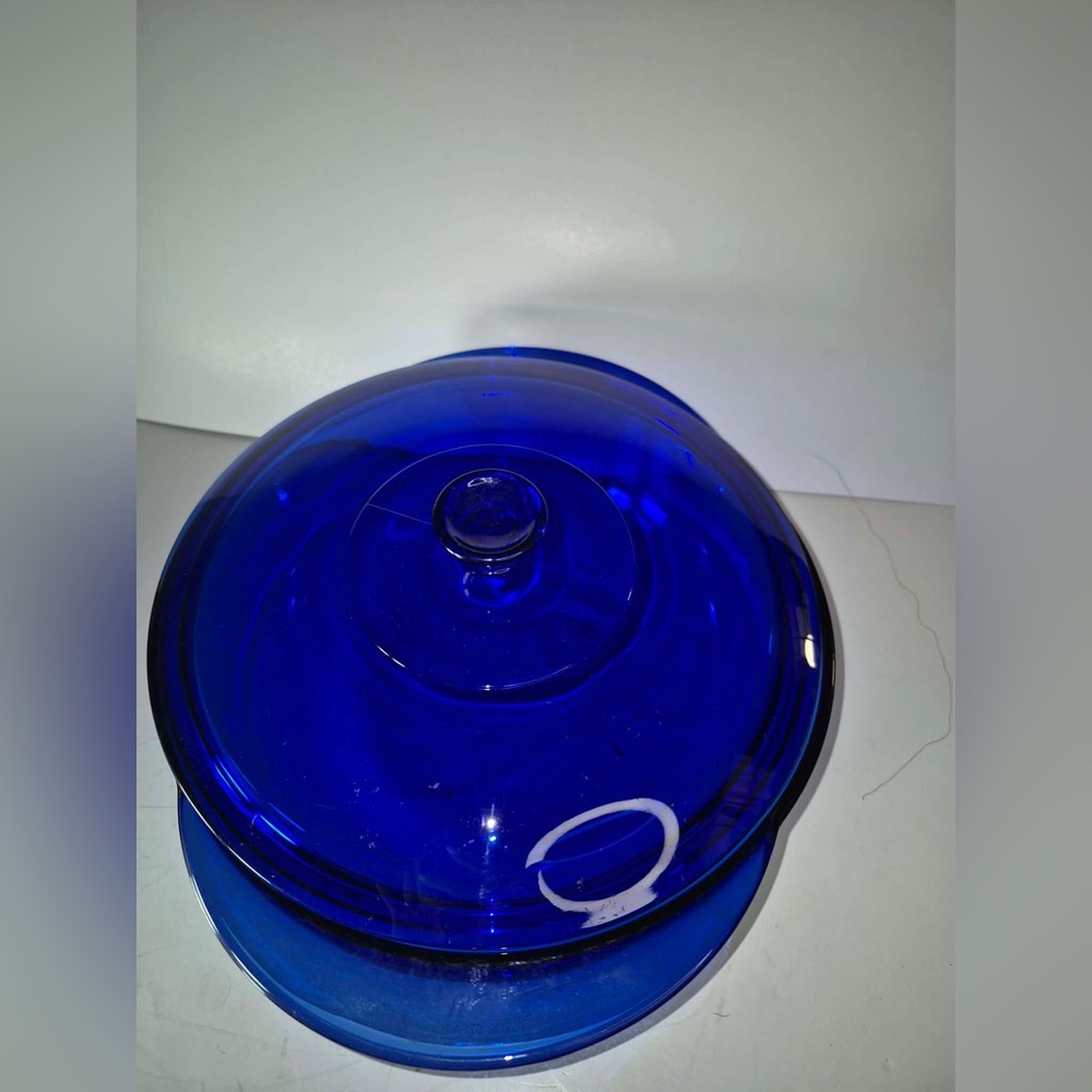Vintage Blue Cobalt Glass Round Baking Dish with Lid, Handles 2qt Anchor Hocking - Picture 10 of 16